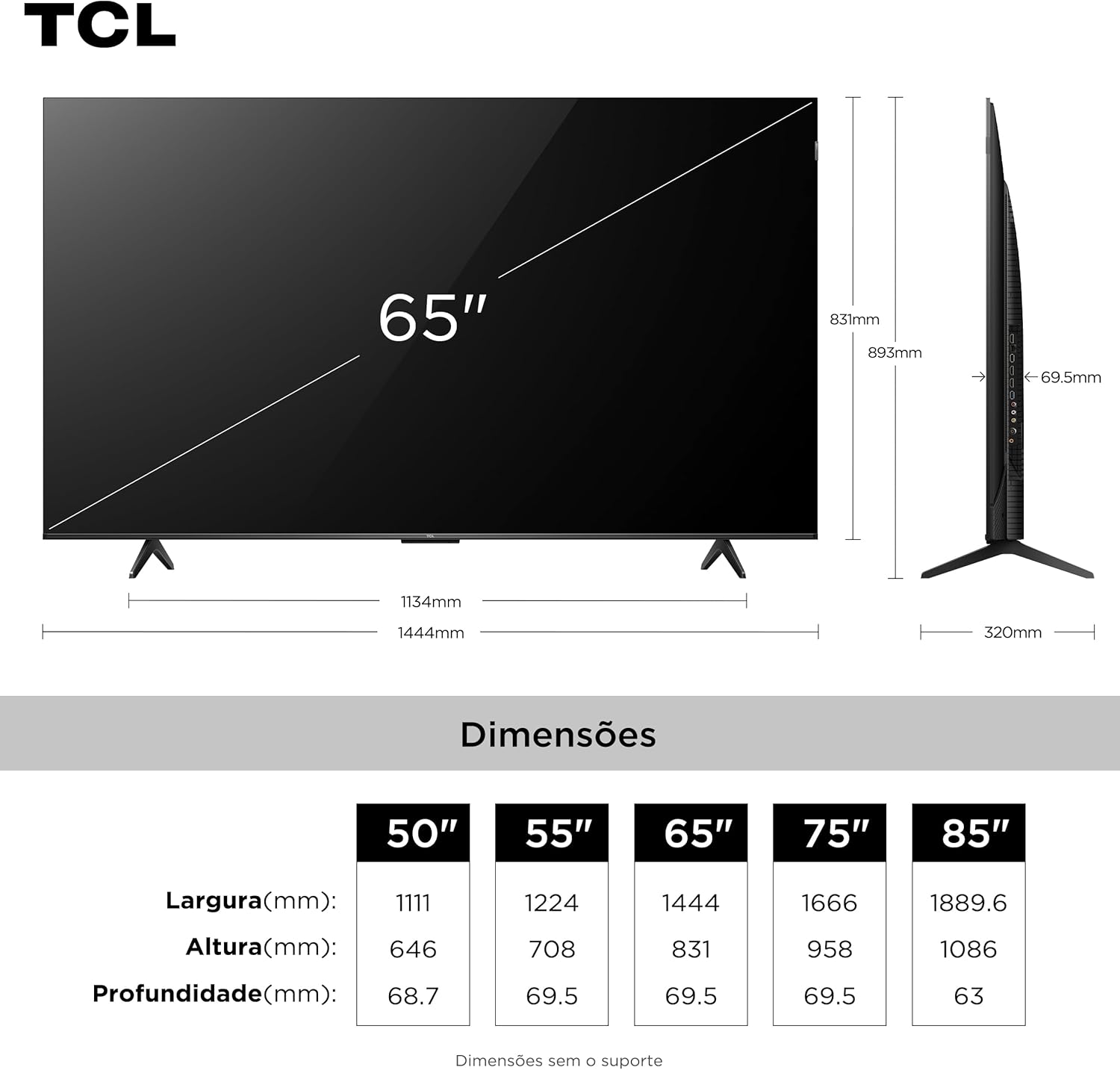 Smart TV 43 polegadas em Oferta: Smart TV TCL 65 Polegadas QLED 4K P7K WiFi Bluetooth Google TV HDR10+ Dolby Atmos Dolby Vision 65P7K - Imagem 3