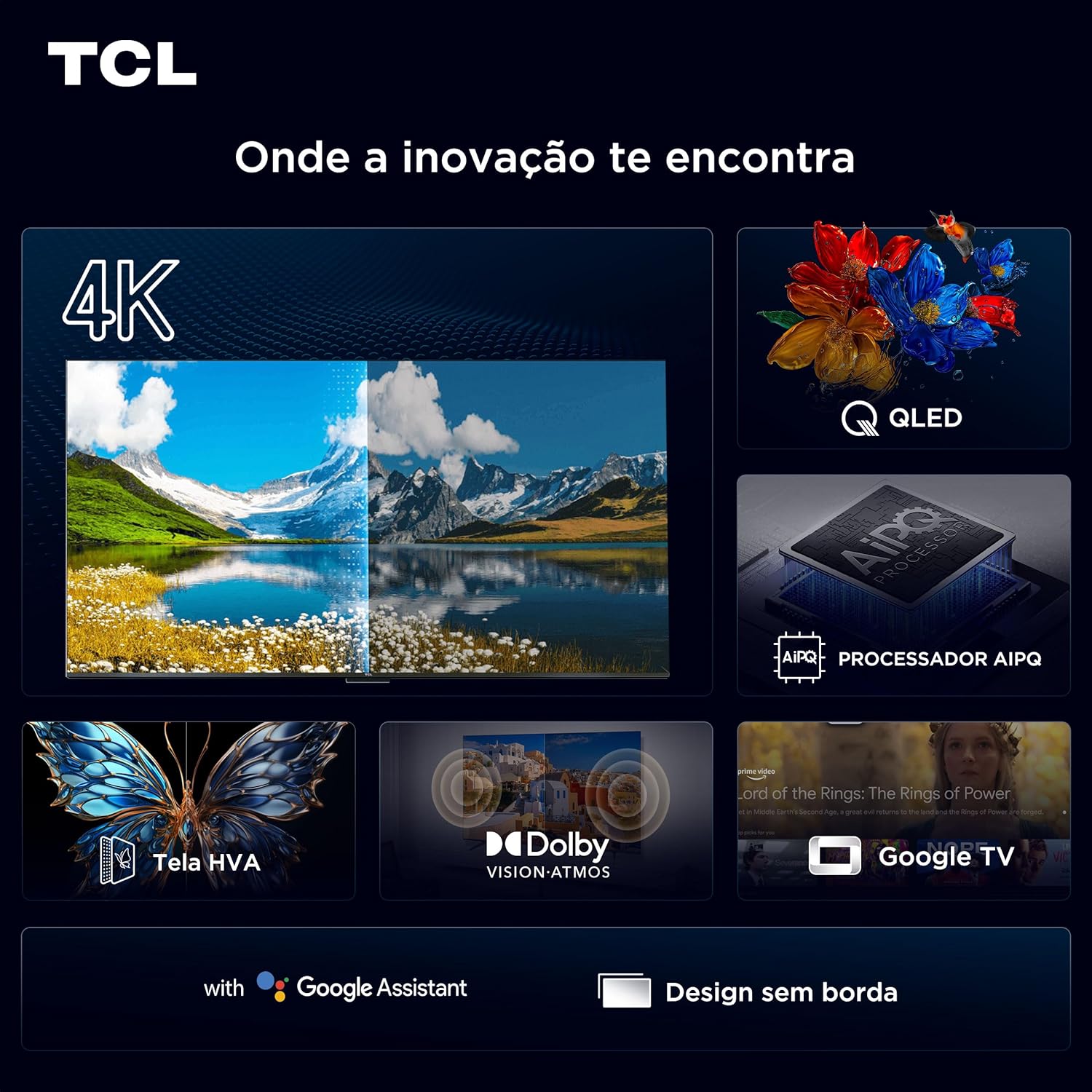 Smart TV 43 polegadas em Oferta: Smart TV TCL 65 Polegadas QLED 4K P7K WiFi Bluetooth Google TV HDR10+ Dolby Atmos Dolby Vision 65P7K - Imagem 4
