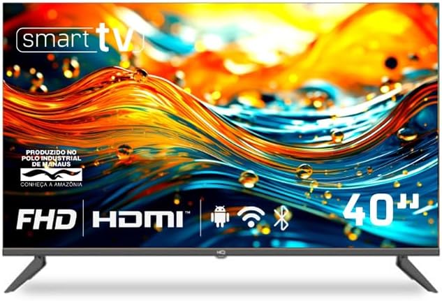 Smart TV HQ 40 polegadas design Slim Full HD com sistema Android 12 na cor preta.