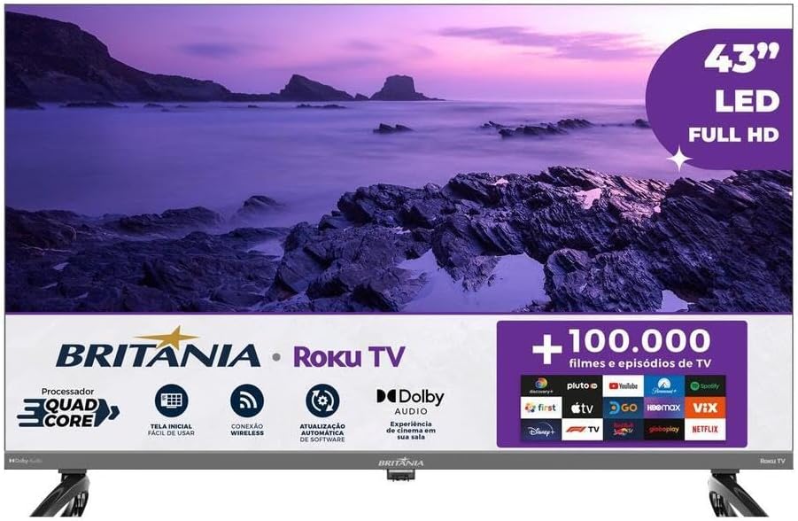 Smart TV 43" Britânia Full HD com sistema Roku TV para streaming