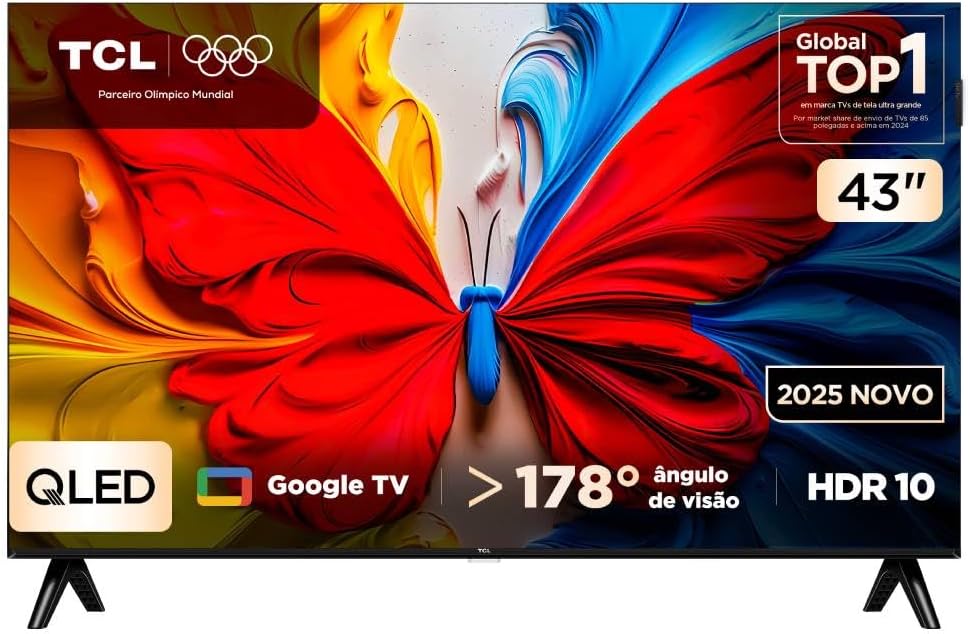 Smart TV TCL 43 polegadas QLED com sistema Google TV integrado modelo 43S5K.