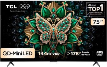 Smart TV 43 polegadas em Oferta: Smart TV TCL 75 Polegadas QLED Mini LED 4K C6K WiFi Bluetooth Google TV 4 HDMI 144Hz HDR10+ 75C6K