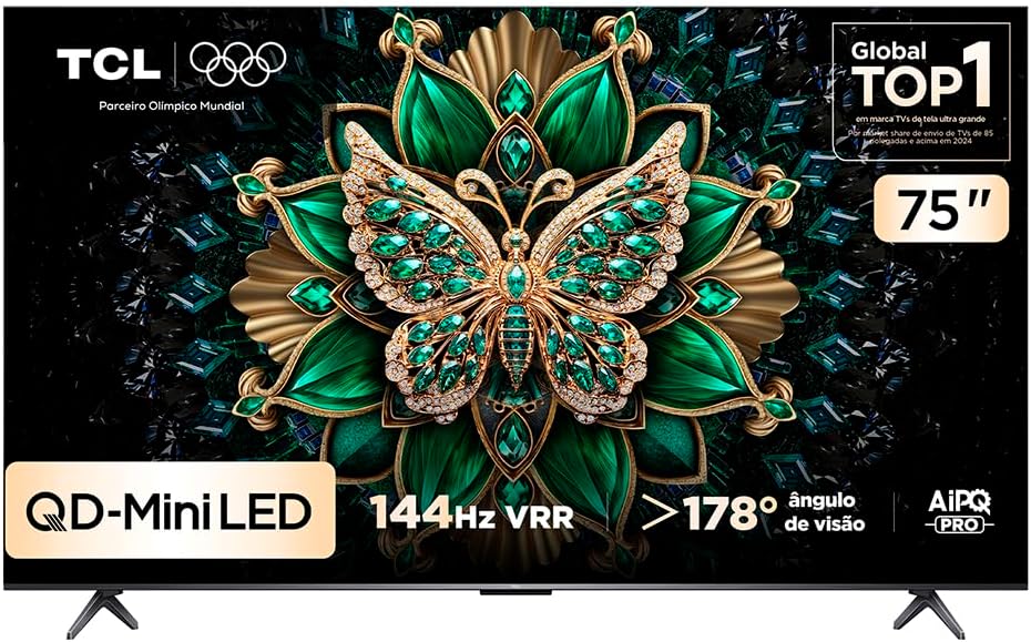 Smart TV 43 polegadas em Oferta: Smart TV TCL 75 Polegadas QLED Mini LED 4K C6K WiFi Bluetooth Google TV 4 HDMI 144Hz HDR10+ 75C6K