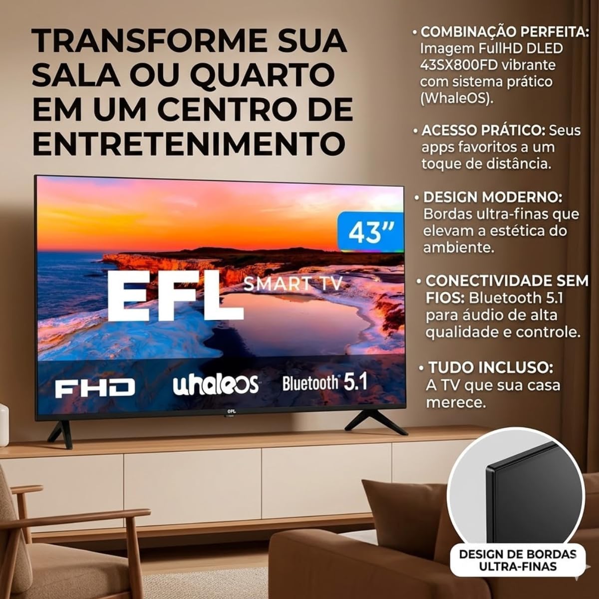 Smart TV EFL 43" Full HD DLED Android Bivolt - Imagem 2
