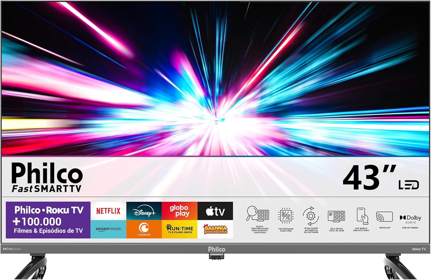 Smart TV 43 polegadas Philco Roku TV com tecnologia HDR 10 Sinônimo: Televisor Philco Roku 43
