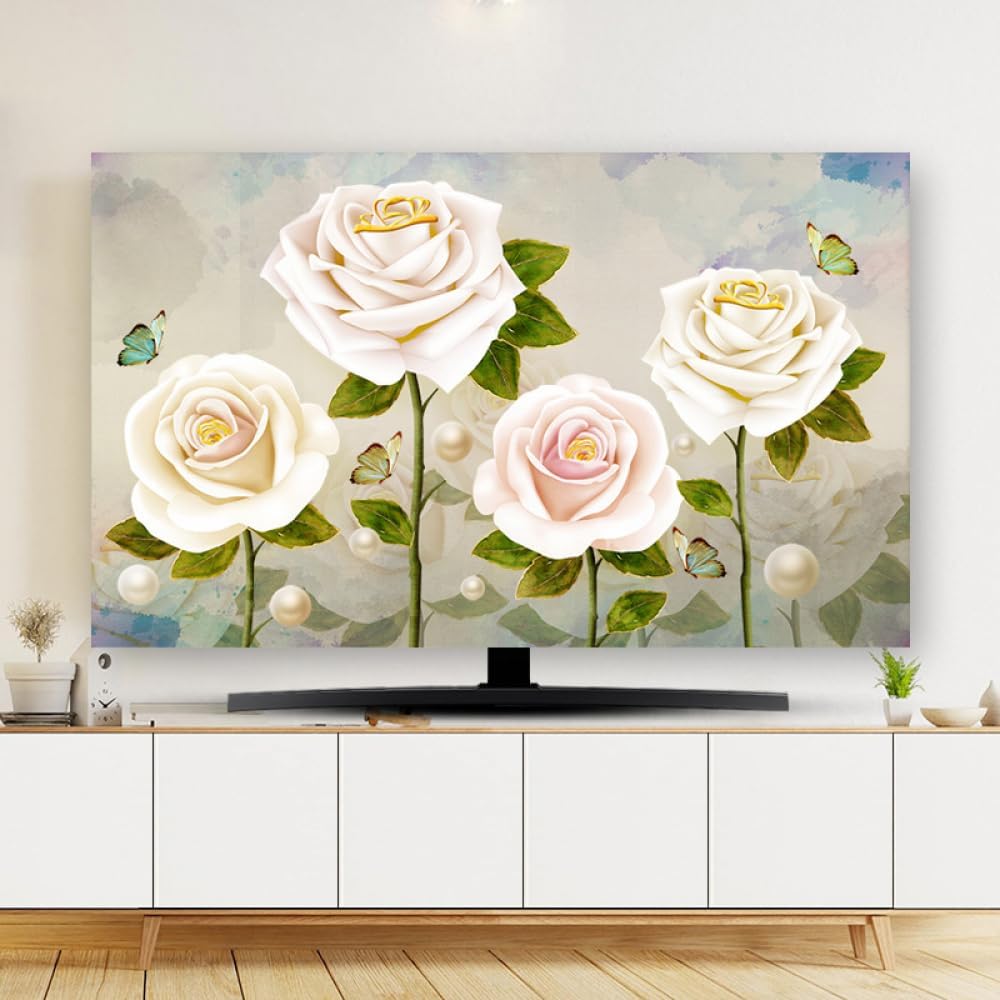 Capa de TV para ambientes internos 32-80 polegadas capa protetora contra poeira TV tela de computador pintura estilo moderno protetor de tela de TV para LCD LED quarto sala de estar decoração - rosa |