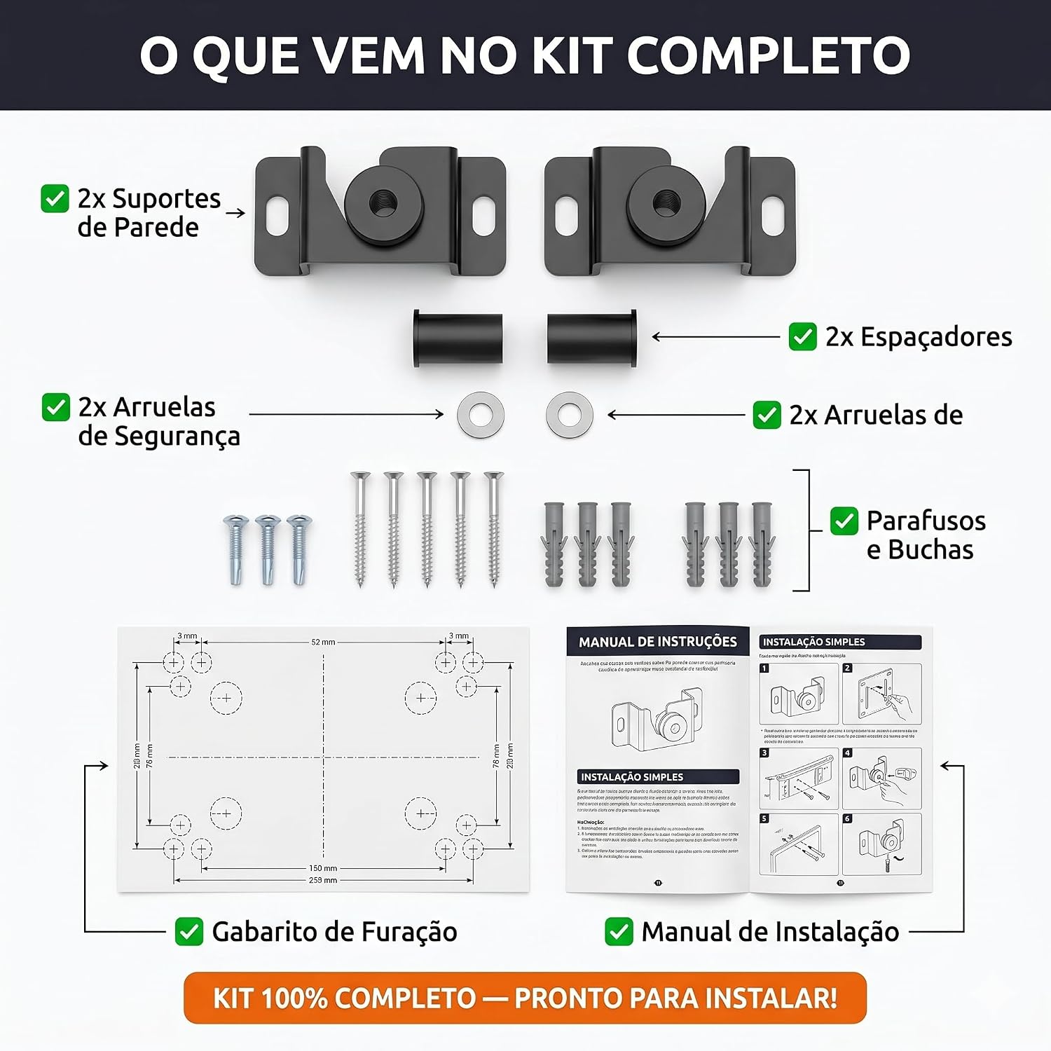 Suporte Fixo Universal Para TV 12" a 80" Parede Ultra Slim Perfil Baixo Aço Resistente Suporta 60kg Kit Completo Instalação LCD LED OLED Smart TV Preto - Imagem 4