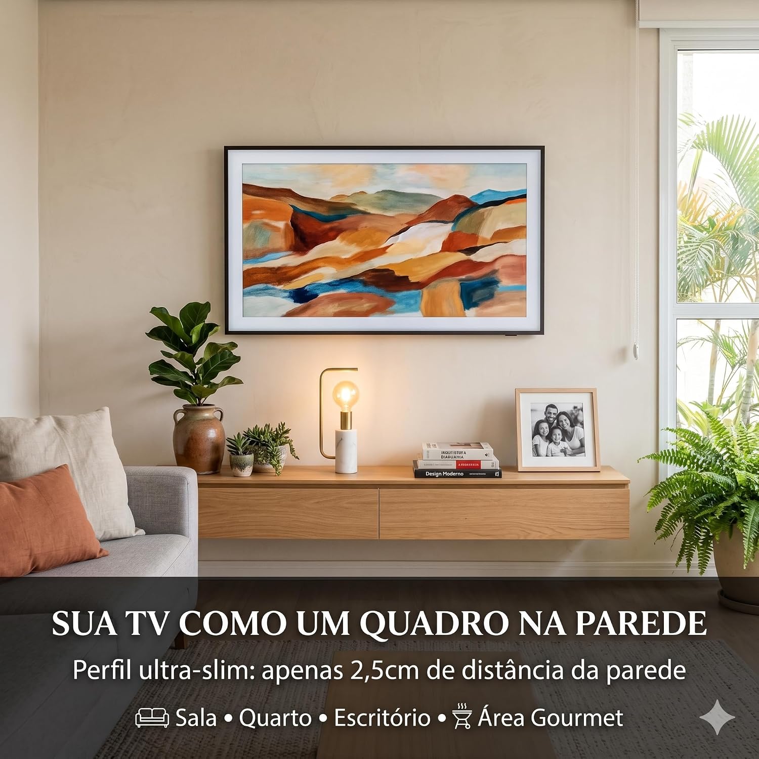 Suporte Fixo Universal Para TV 12" a 80" Parede Ultra Slim Perfil Baixo Aço Resistente Suporta 60kg Kit Completo Instalação LCD LED OLED Smart TV Preto - Imagem 6